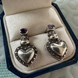 Sterling heart with amethyst earrings